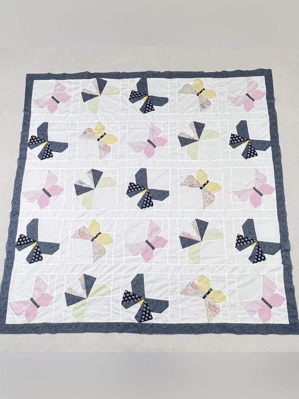 Handmade Original Butterfly Patchwork Cotton Quilt Top/Topper 86x86”
